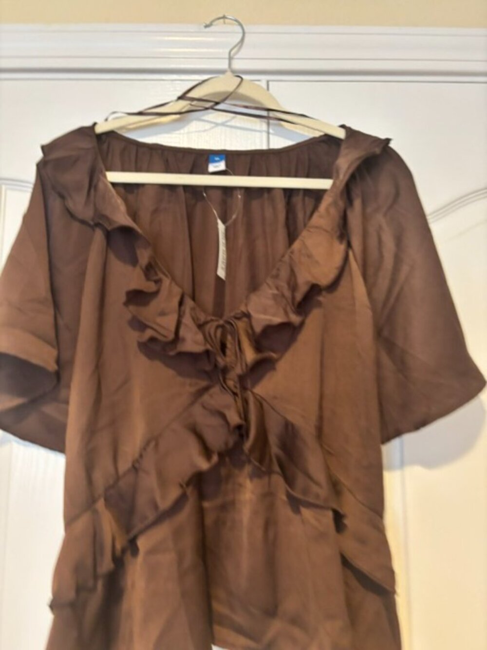 Satin Ruffle Tie-Front Top XL | Earthen - Picture 2 of 5